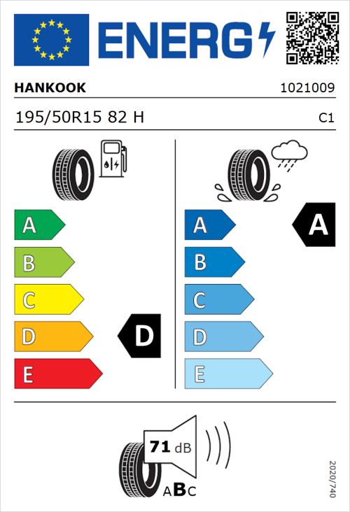 Tyre Label for Hankook Ventus Prime 3 K125 195/50R15 82H