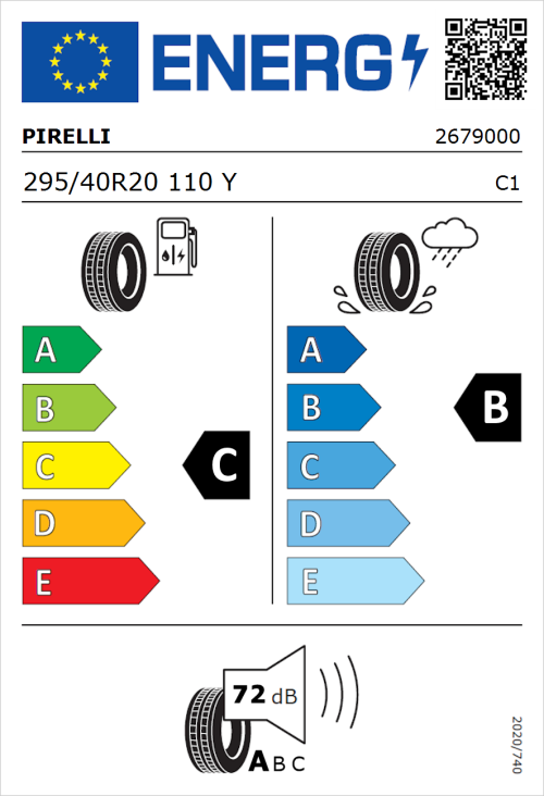 Tyre Label for Pirelli P Zero 295/40R20 110Y