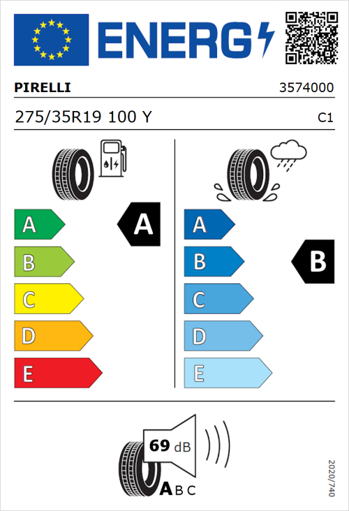 Tyre Label for Pirelli P Zero 275/35R19 100Y