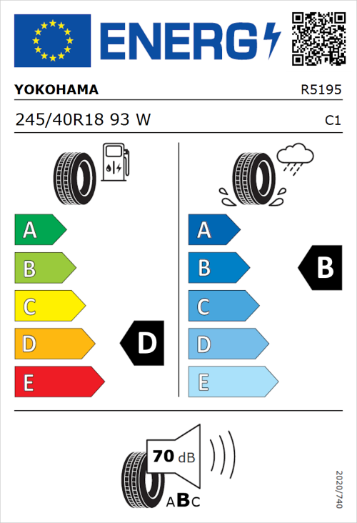 Tyre Label for Yokohama Advan Neova AD08RS 245/40R18 93W
