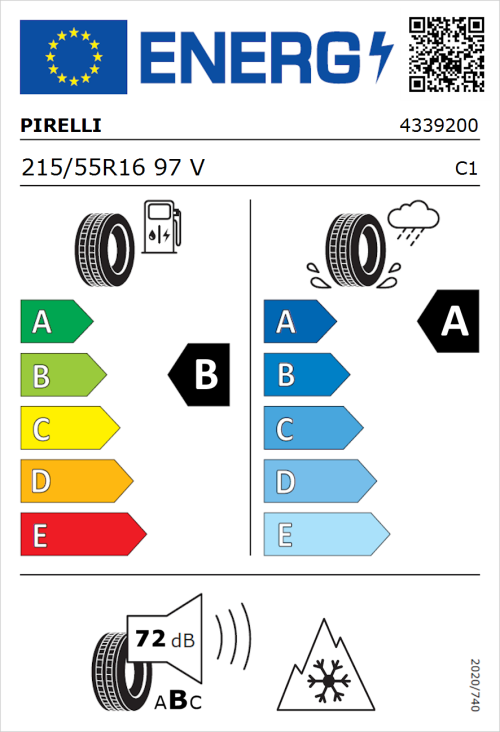 Tyre Label for Pirelli Cinturato All Season SF3 215/55R16 97V