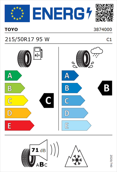 Tyre Label for Toyo Celcius AS2 215/50R17 95W